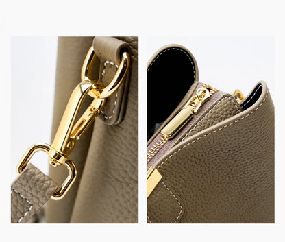 Hifashion 100% Cow Genuine Leather Bucket Shoulder Crossbody Bags For Women 2025 Luxury Designer Wide Strap Tote Ladies Handbags
