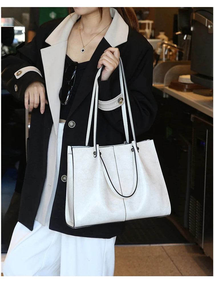 Hifashion Vintage Genuine Leather Large Shoulder Tote Bags For Women 2025 Trend Designer Oil Wax Shopper Office Ladies Handbags