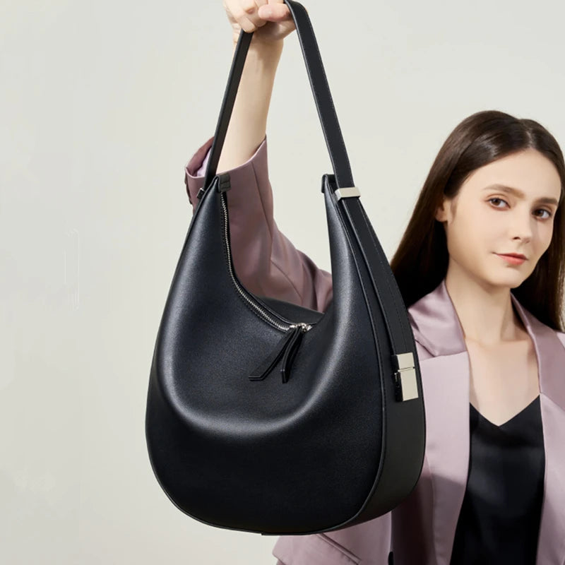 Hifashion Elegant Cow Genuine Leather Large Crescent Shoulder Bags For Women 2025 Trend Designer Hobo  Tote Work Ladies Handbags