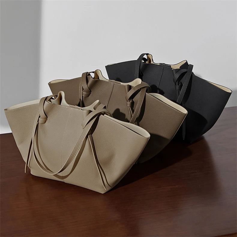 Hifashion Cowhide Genuine Leather Large Tote Shoulder Bags For Women 2025 Trend Designer Trapeze Purses Underarm Ladies Handbags