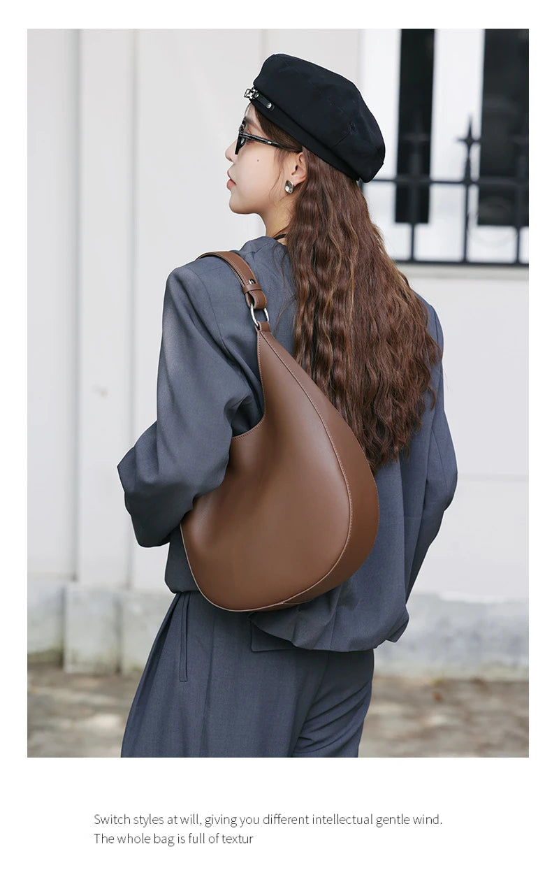 Hifashion Trendy Genuine Leather Crescent Underarm Shoulder Bags For Women 2025 Luxury Designer Hobos Half Moon Tote Handbags