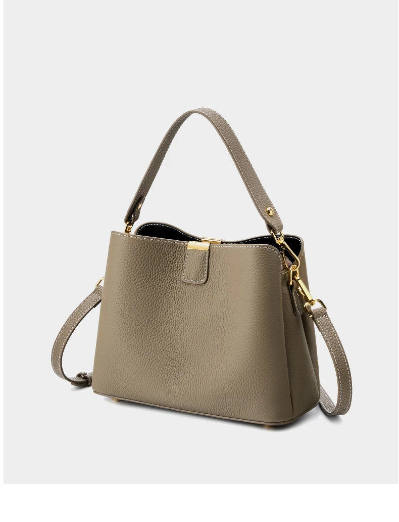 Hifashion 100% Cow Genuine Leather Bucket Shoulder Crossbody Bags For Women 2025 Luxury Designer Wide Strap Tote Ladies Handbags