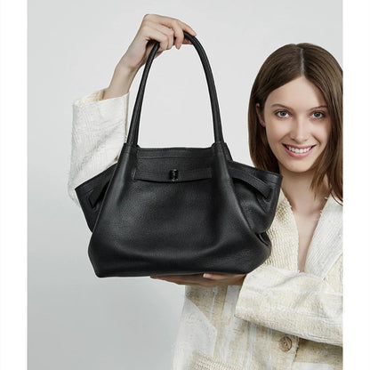 Hifashion Cowhide Genuine Leather Tote Shoulder Bags For Women 2025 Trend Designer Pleated Work Shopper Underarm Ladies Handbags