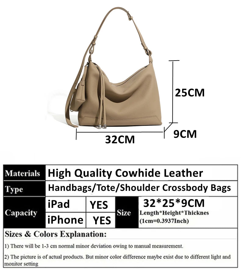 Hifashion Cowhide Genuine Leather Crescent Hobo Bags 2025 Trend Designer Commuting Shoulder Crossbody Bags Soft Ladies Handbags