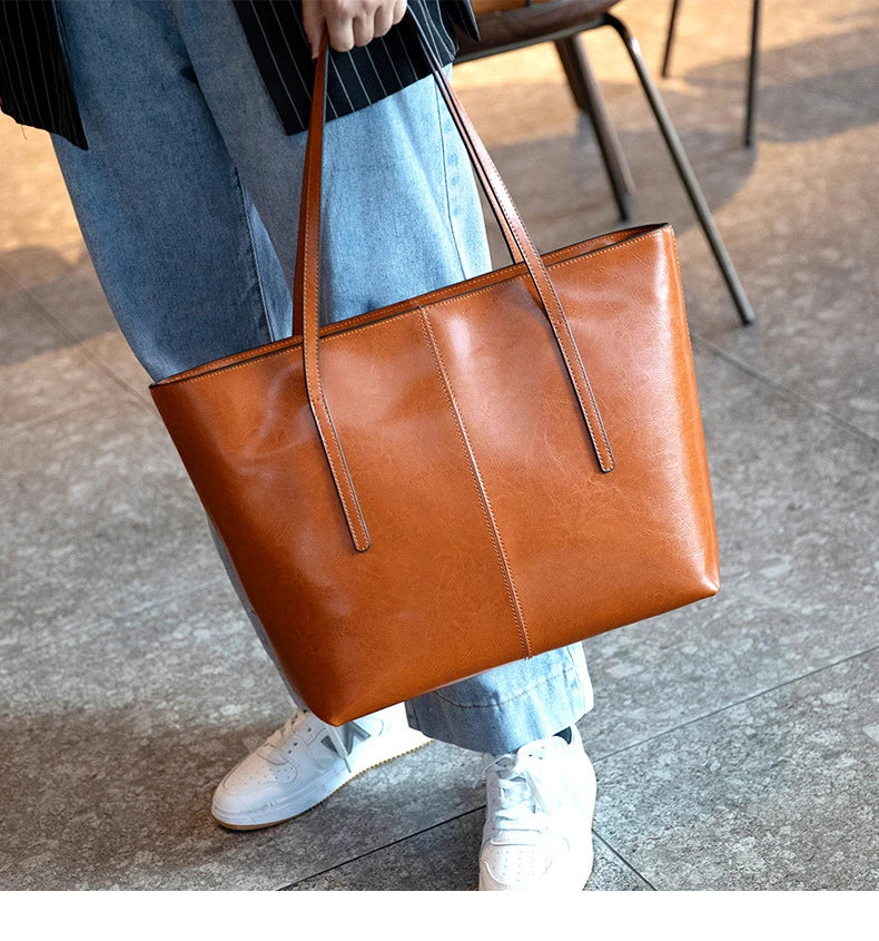 Hifashion Cowhide Genuine Leather Large Tote Bags For Women 2025 Trend Designer A4 Shoulder Bags Laptop Shopper Ladies Handbags