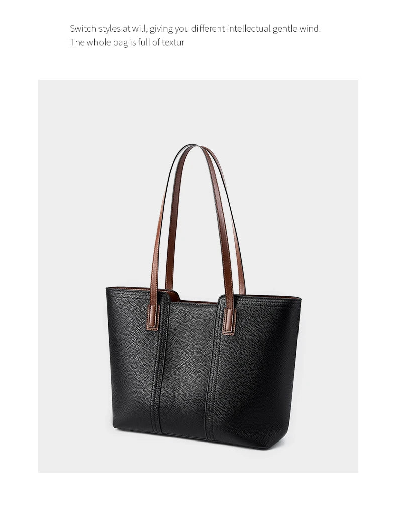 Hifashion Cowhide Genuine Leather Large Shoulder Bags For Women 2025 Luxury Designer Shopper Work Tote Commuter Ladies Handbags