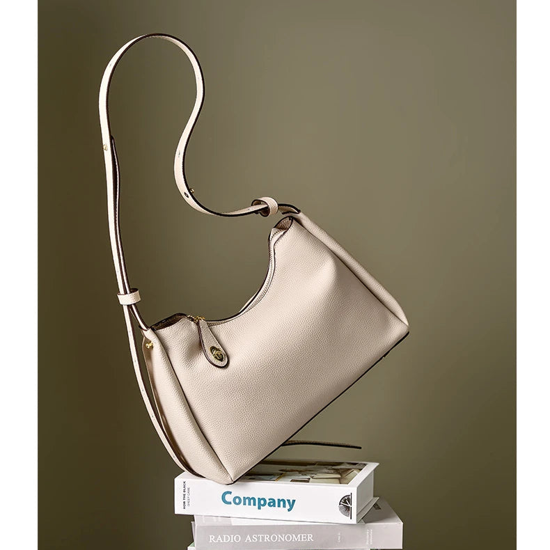 Hifashion 100% Genuine Leather Crescent Shoulder Crossbody Bags For Women 2025 Luxury Designer Top Handle Purses Ladies Handbags
