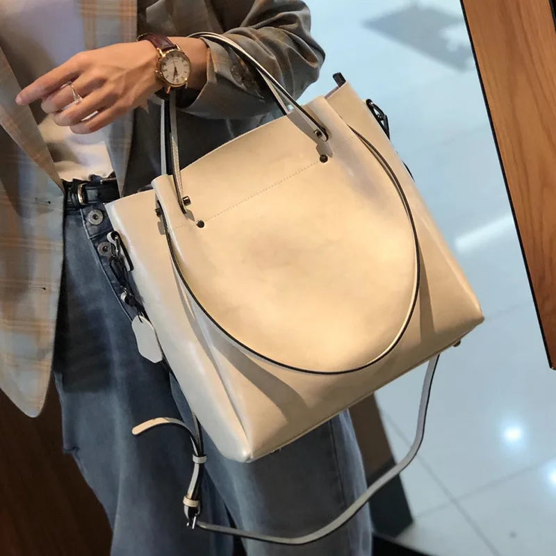 Hifashion Vintage Cowhide Genuine Leather Tote Handbags For Women 2025 Trend Designer Office Work Ladies Shoulder Crossbody Bags