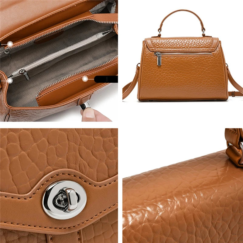 Hifashion Cowhide Genuine Leather Tote Handbags For Women New 2025 Luxury Designer Work Satchel Top Handle Female Shoulder Bags