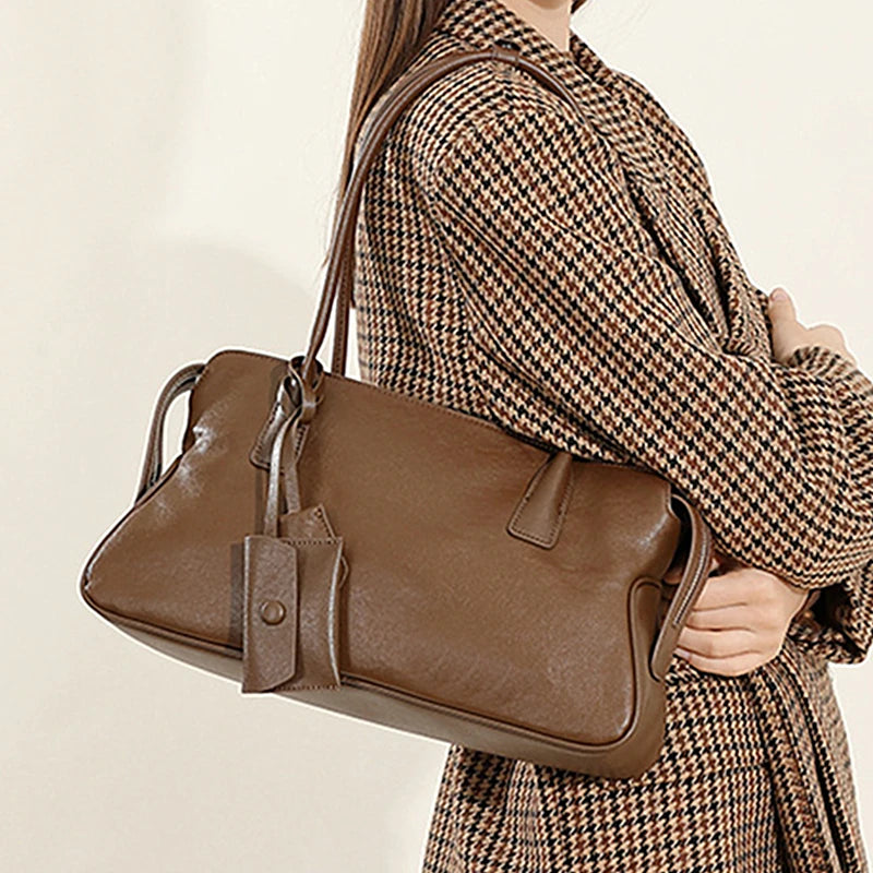Hifashion 3 Layers Genuine Leather Large Underarm Shoulder Bags For Women 2025 Luxury Designer Satchel Tote Work Ladies Handbags
