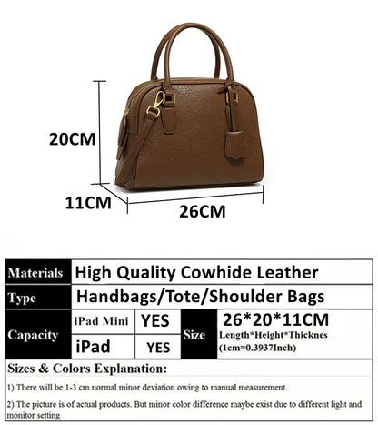 Hifashion Vintage Genuine Leather Bowling Tote Handbags For Women 2025 Luxury Designer Shell Work Ladies Shoulder Crossbody Bags