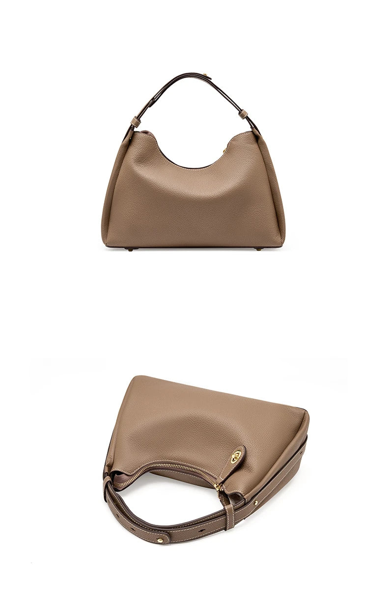 Hifashion 100% Genuine Leather Crescent Shoulder Crossbody Bags For Women 2025 Luxury Designer Top Handle Purses Ladies Handbags