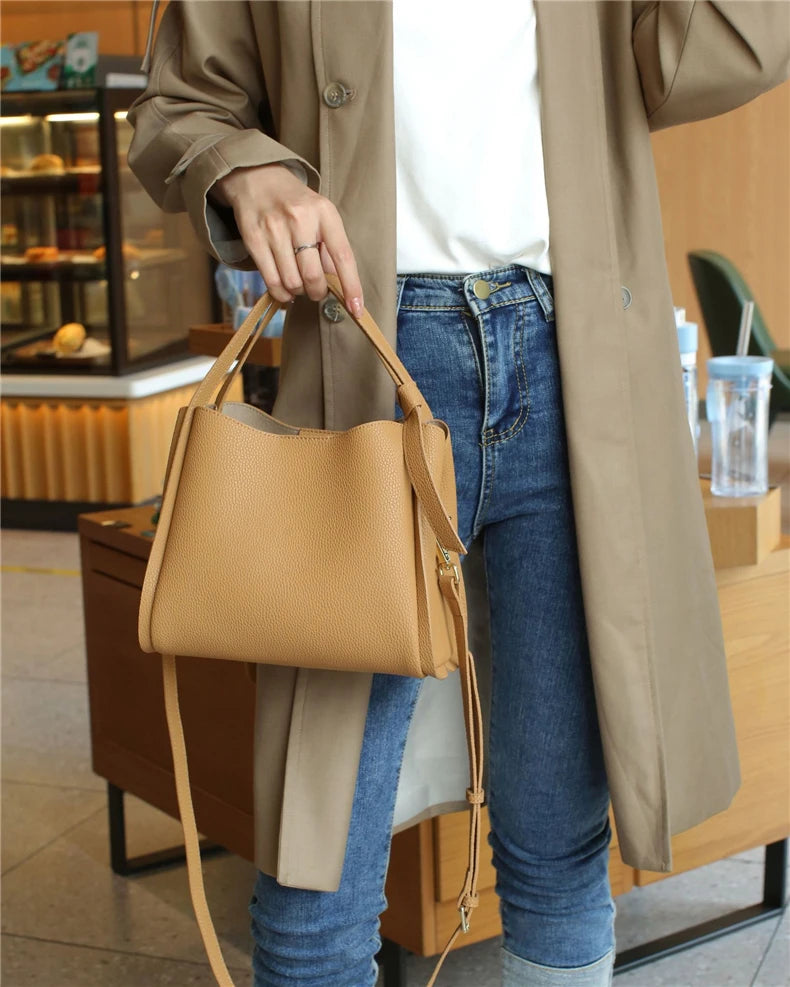 Hifashion Vintage Cow Genuine Leather Bucket Tote Shoulder Bags For Women 2025 Luxury Designer Shopper Crossbody Ladies Handbags