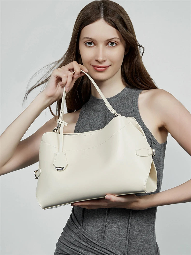 Hifashion Cowhide Genuine Leather Tote Handbags For Women 2025 Luxury Designer Crescent Office Ladies Shoulder Crossbody Bags