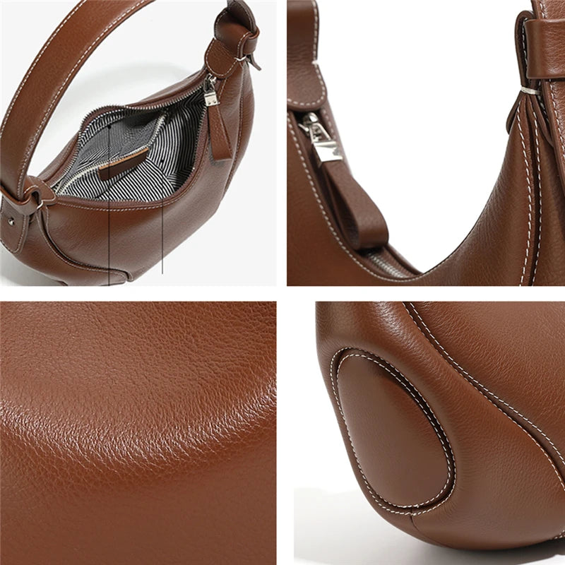 Hifashion Cowhide Genuine Leather Half Moon Crossbody Shoulder Bags For Women 2025 Trend Designer Hobo Underarm Ladies Handbags