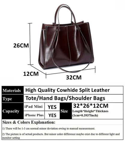 Hifashion Vintage Genuine Leather Large Shoulder Tote Bags For Women 2025 Trend Designer Oil Wax Shopper Office Ladies Handbags