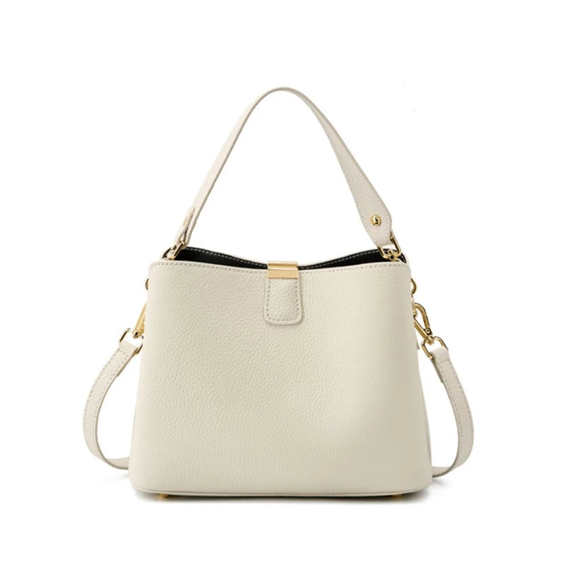 Hifashion 100% Cow Genuine Leather Bucket Shoulder Crossbody Bags For Women 2025 Luxury Designer Wide Strap Tote Ladies Handbags