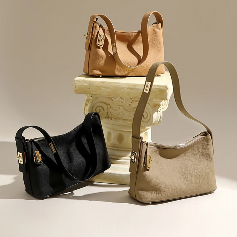 Hifashion Cowhide Genuine Leather Underarm Shoulder Bags For Women New 2025 Trend Designer Crossbody Purses Work Ladies Handbags