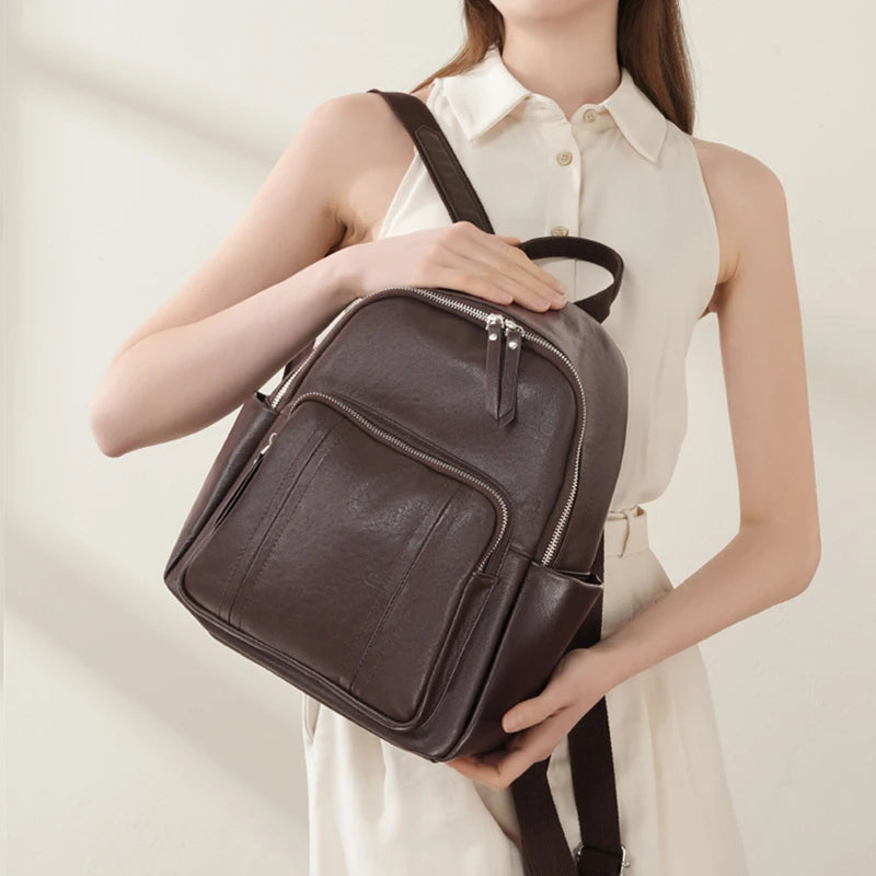 Hifashion Cowhide Genuine Leather Backpack For Women 2025 Trend Designer Work Daypack Travel Bookbags Teenage Girls School Bags