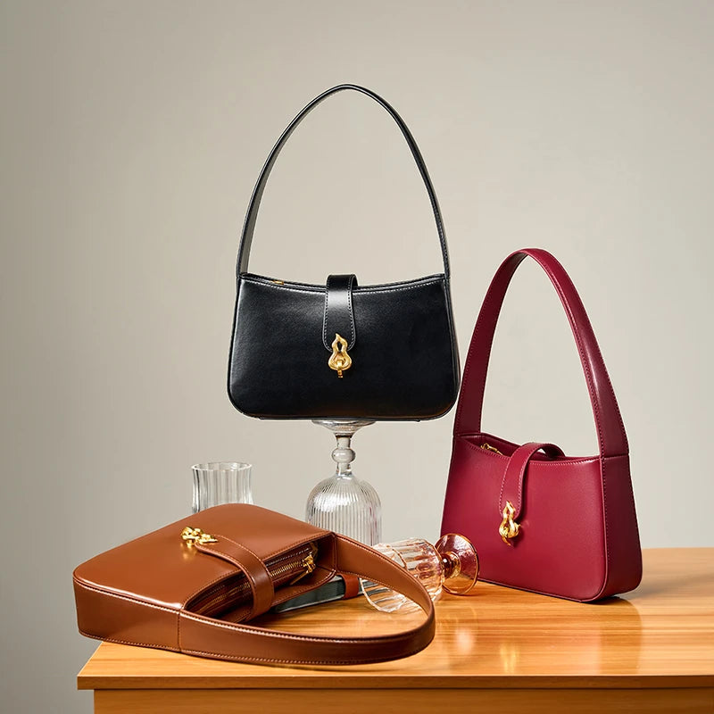 Hifashion Cowhide Genuine Leather Underarm Shoulder Bags For Women 2025 Luxury Designer Half Moon Purse Crescent Ladies Handbags