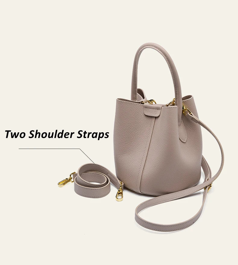 Hifashion Cowhide Genuine Leather Bucket Small Shoulder Bags For Women 2025 Luxury Designer Crossbody Purse Tote Ladies Handbags