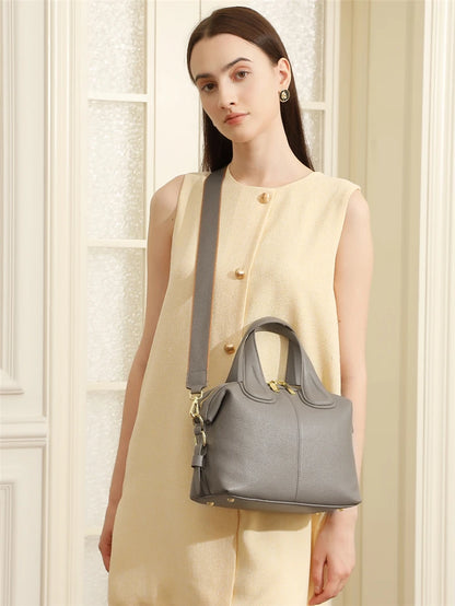 Hifashion 100% Genuine Leather Boston Tote Handbags For Women 2025 Trend Designer Top Handle Work Ladies Shoulder Crossbody Bags