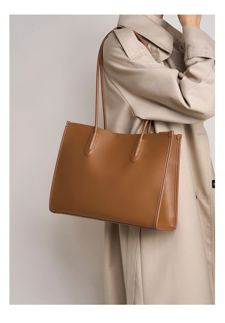 Hifashion Vintage Genuine Leather Tote Shoulder Bags For Women 2025 Trend Designer Large Capacity Shopping Work Ladies Handbags