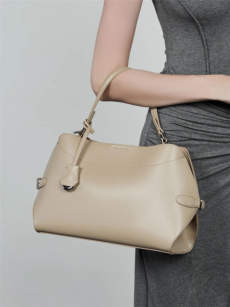 Hifashion Cowhide Genuine Leather Tote Handbags For Women 2025 Luxury Designer Crescent Office Ladies Shoulder Crossbody Bags
