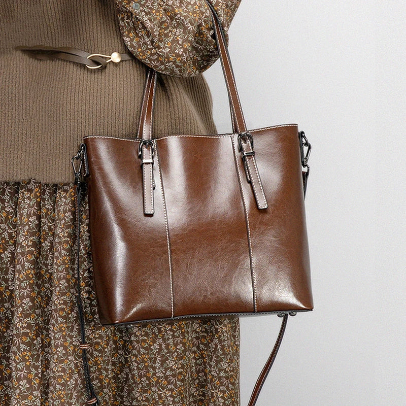 Hifashion Vintage Cow Genuine Leather Large Tote Bags For Women 2025 Luxury Designer Shopping Shoulder Bags Work Ladies Handbags