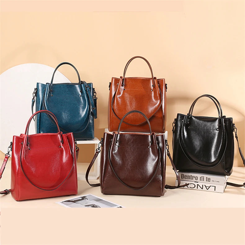 Hifashion Vintage Cowhide Genuine Leather Tote Handbags For Women 2025 Trend Designer Office Work Ladies Shoulder Crossbody Bags