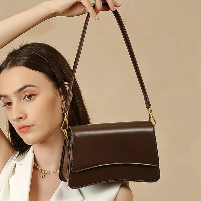 Hifashion Vintage Genuine Leather Underarm Shoulder Bags For Women 2025 Luxury Designer Crossbody Purses Saddle Ladies Handbags