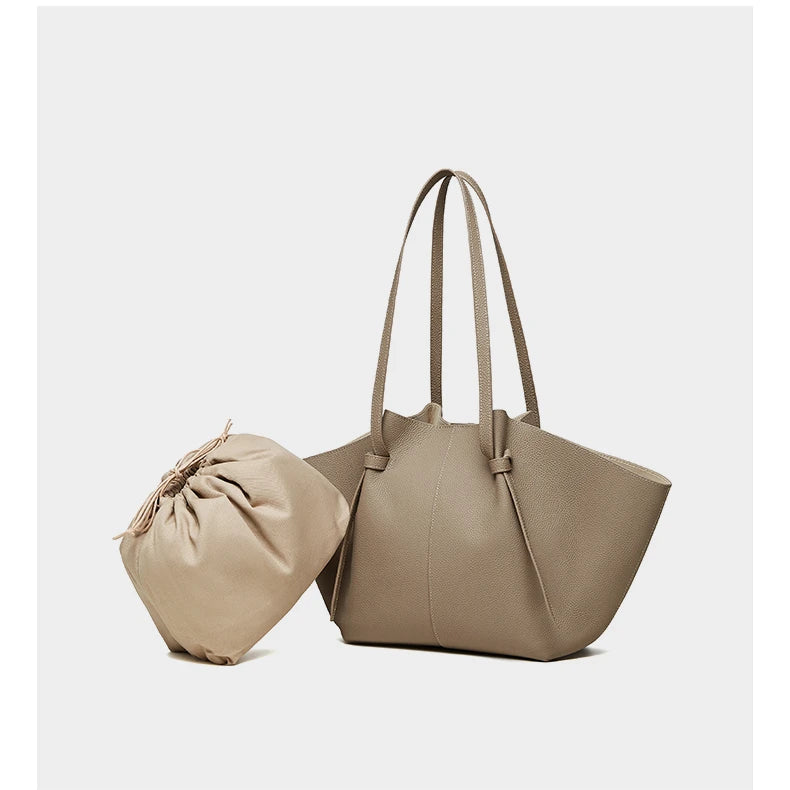 Hifashion Cowhide Genuine Leather Large Tote Shoulder Bags For Women 2025 Trend Designer Trapeze Purses Underarm Ladies Handbags