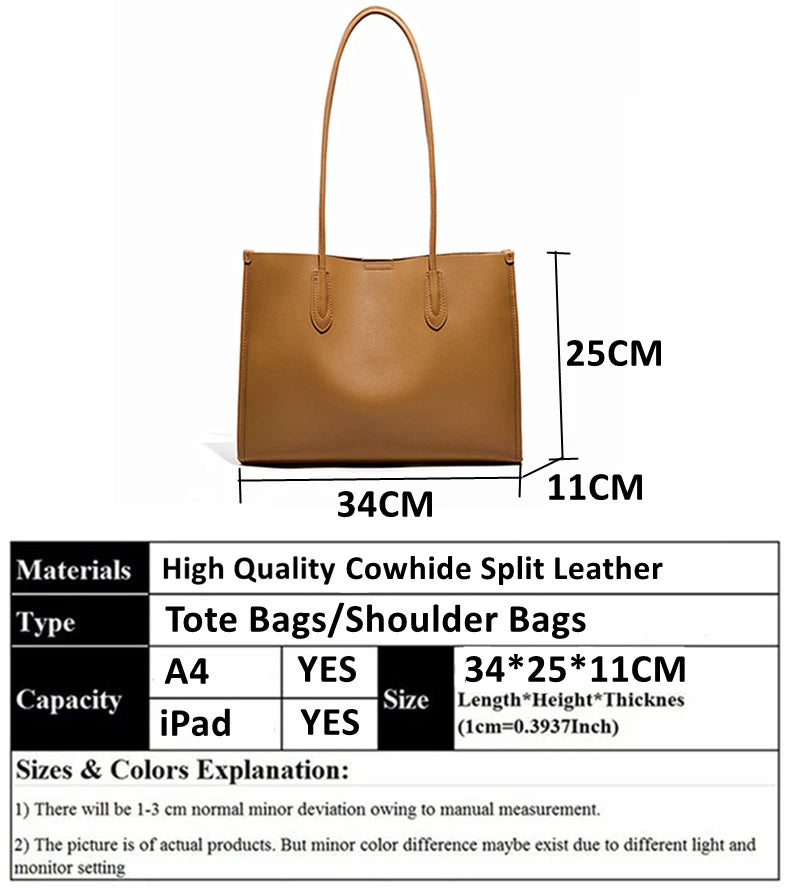 Hifashion Vintage Genuine Leather Tote Shoulder Bags For Women 2025 Trend Designer Large Capacity Shopping Work Ladies Handbags