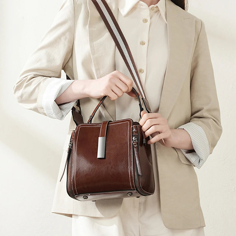 Hifashion Vintage Cow Genuine Leather Small Shoulder Bags For Women 2025 Luxury Designer Crossbody Purses Bucket Ladies Handbags