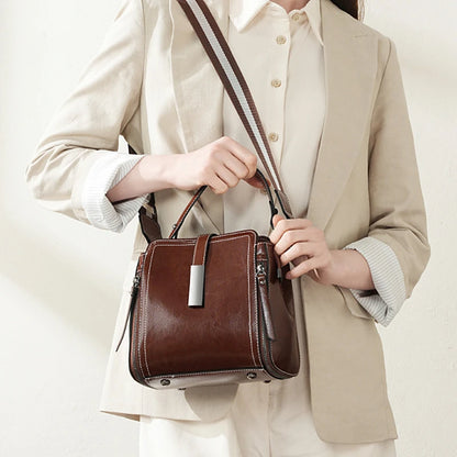 Hifashion Vintage Cow Genuine Leather Small Shoulder Bags For Women 2025 Luxury Designer Crossbody Purses Bucket Ladies Handbags