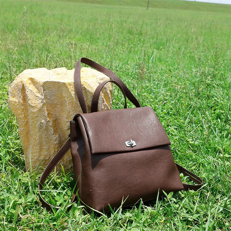 Hifashion Vintage Genuine Leather Backpack For Women 2025 Trend Designer Top Flap College Girls School Bags Work Travel Bagpack