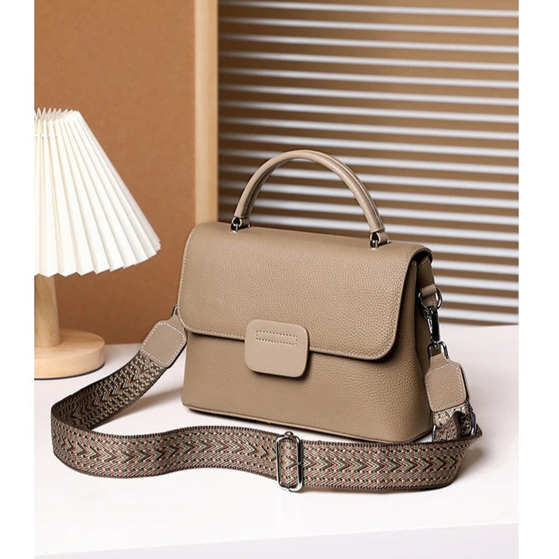 Hifashion Classic Cowhide Genuine Leather Tote Handbags For Women 2025 Trend Designer Wide Strap Ladies Shoulder Crossbody Bags