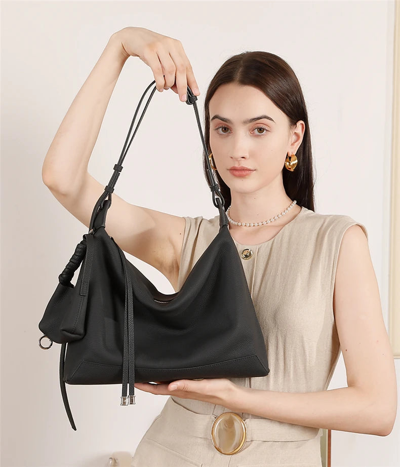 Hifashion Cowhide Genuine Leather Crescent Hobo Bags 2025 Trend Designer Commuting Shoulder Crossbody Bags Soft Ladies Handbags
