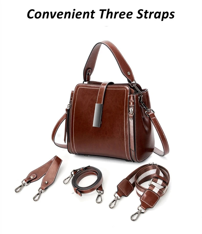 Hifashion Vintage Cow Genuine Leather Small Shoulder Bags For Women 2025 Luxury Designer Crossbody Purses Bucket Ladies Handbags