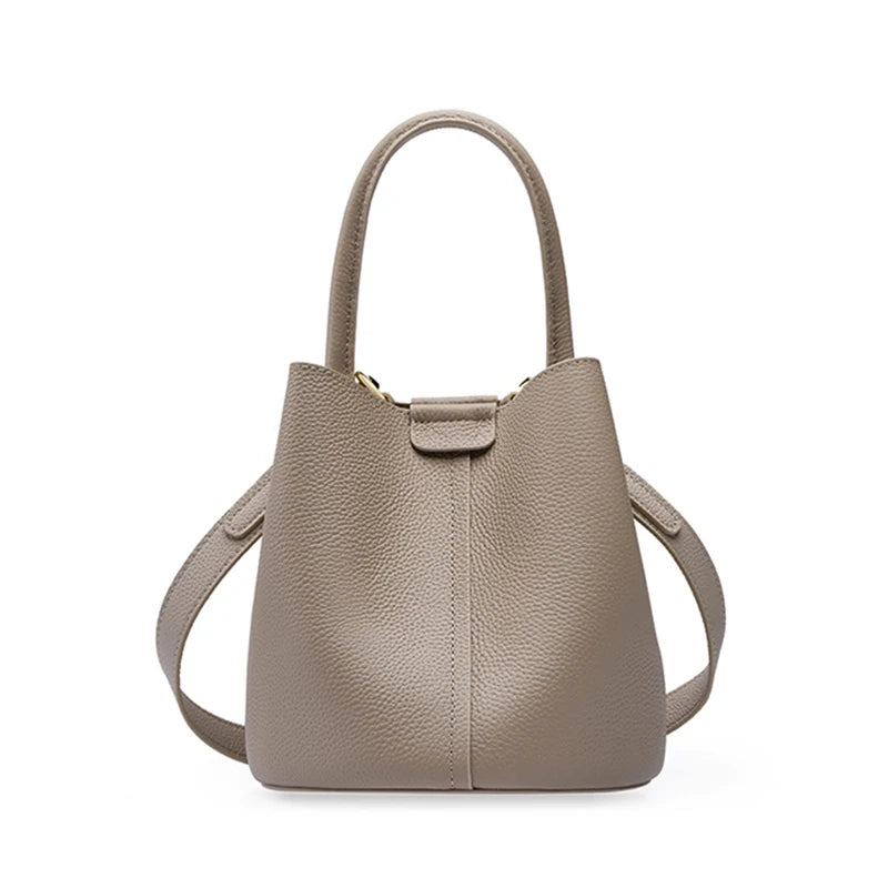 Hifashion Cowhide Genuine Leather Bucket Small Shoulder Bags For Women 2025 Luxury Designer Crossbody Purse Tote Ladies Handbags