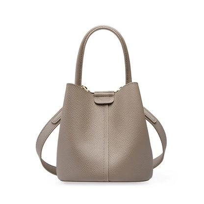 Hifashion Cowhide Genuine Leather Bucket Small Shoulder Bags For Women 2025 Luxury Designer Crossbody Purse Tote Ladies Handbags