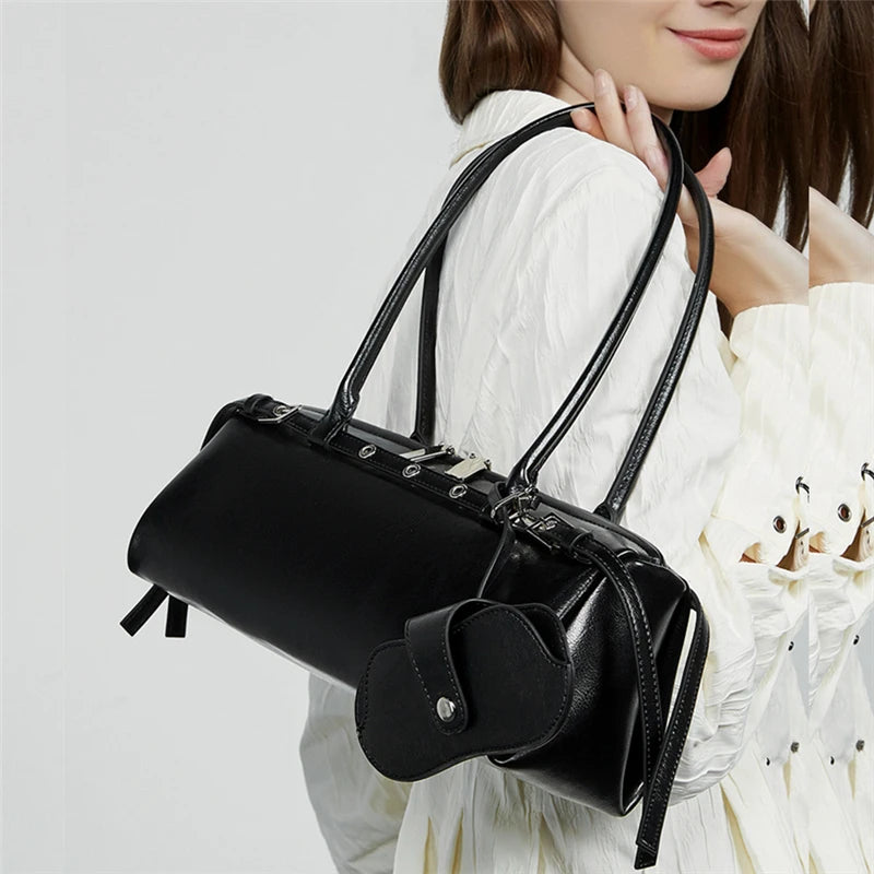 Hifashion Motorcycle Style Genuine Leather Underarm Shoulder Bags For Women 2025 Trend Designer Sling Purse Tote Ladies Handbags