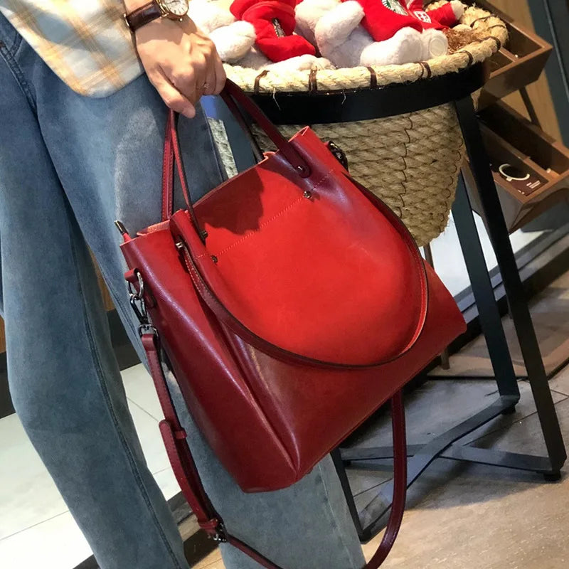 Hifashion Vintage Cowhide Genuine Leather Tote Handbags For Women 2025 Trend Designer Office Work Ladies Shoulder Crossbody Bags