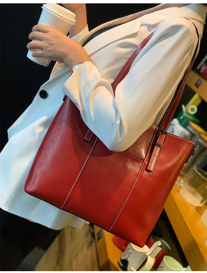 Hifashion Vintage Cow Genuine Leather Large Tote Bags For Women 2025 Luxury Designer Shopping Shoulder Bags Work Ladies Handbags