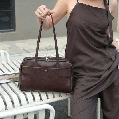 Hifashion Retro Genuine Leather Bowling Underarm Shoulder Bags For Women 2025 Luxury Designer Large Pillow Tote Ladies Handbags