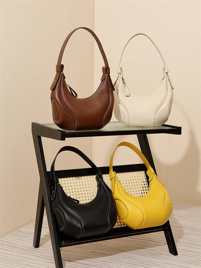 Hifashion Cowhide Genuine Leather Half Moon Crossbody Shoulder Bags For Women 2025 Trend Designer Hobo Underarm Ladies Handbags