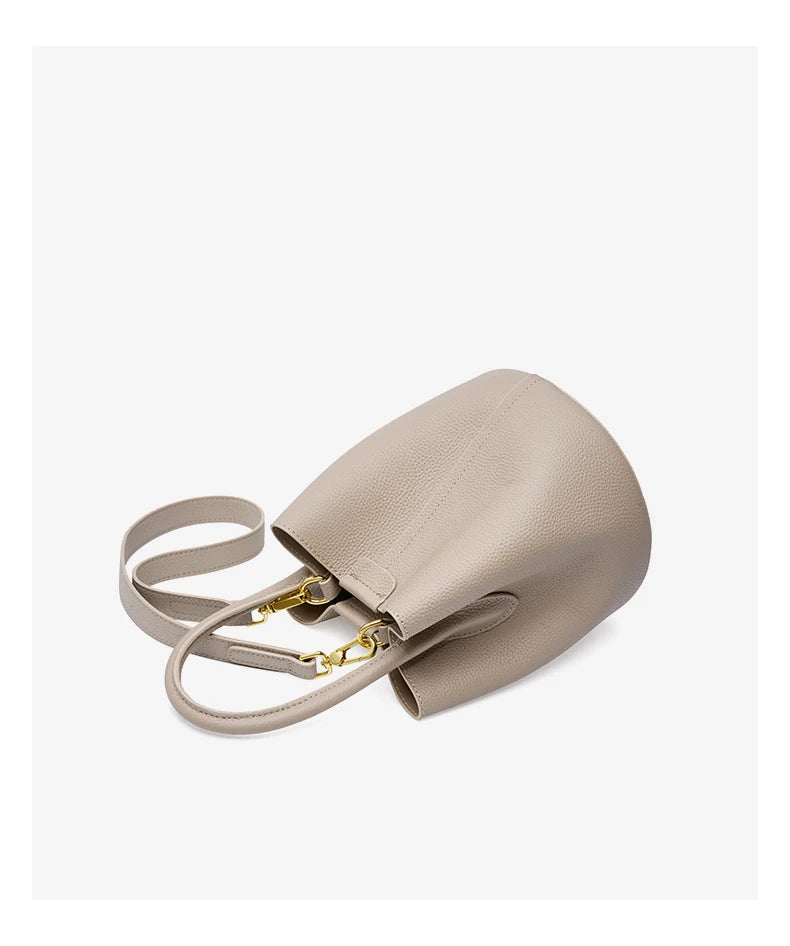 Hifashion Cowhide Genuine Leather Bucket Small Shoulder Bags For Women 2025 Luxury Designer Crossbody Purse Tote Ladies Handbags