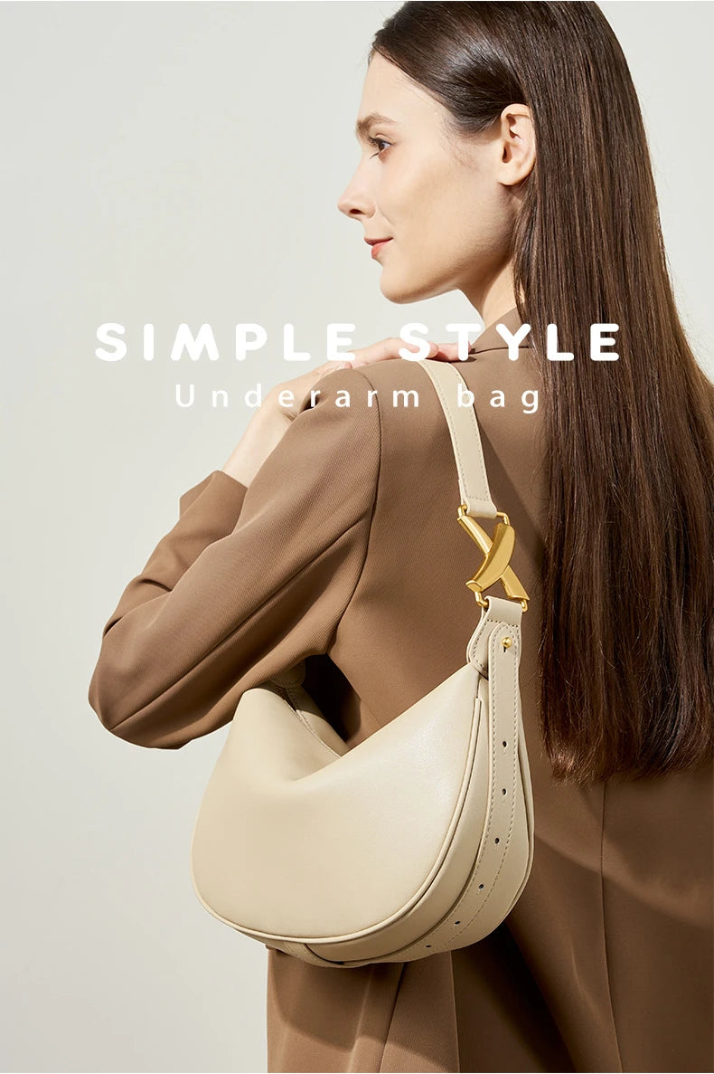 Hifashion Trendy Genuine Leather Underarm Shoulder Bags For Women 2025 Luxury Designer Crossbody Purse Half Moon Ladies Handbags