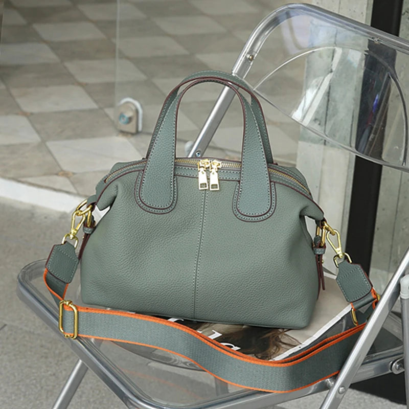 Hifashion 100% Cowhide Genuine Leather Handbags For Women 2025 Trend Designer Wide Strap Pillow Ladies Shoulder Crossbody Bags