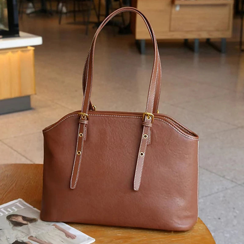 Hifashion 100% Genuine Leather Large Underarm Shoulder Bags For Women 2025 Trend Designer Tote Shopper Office Ladies Handbags